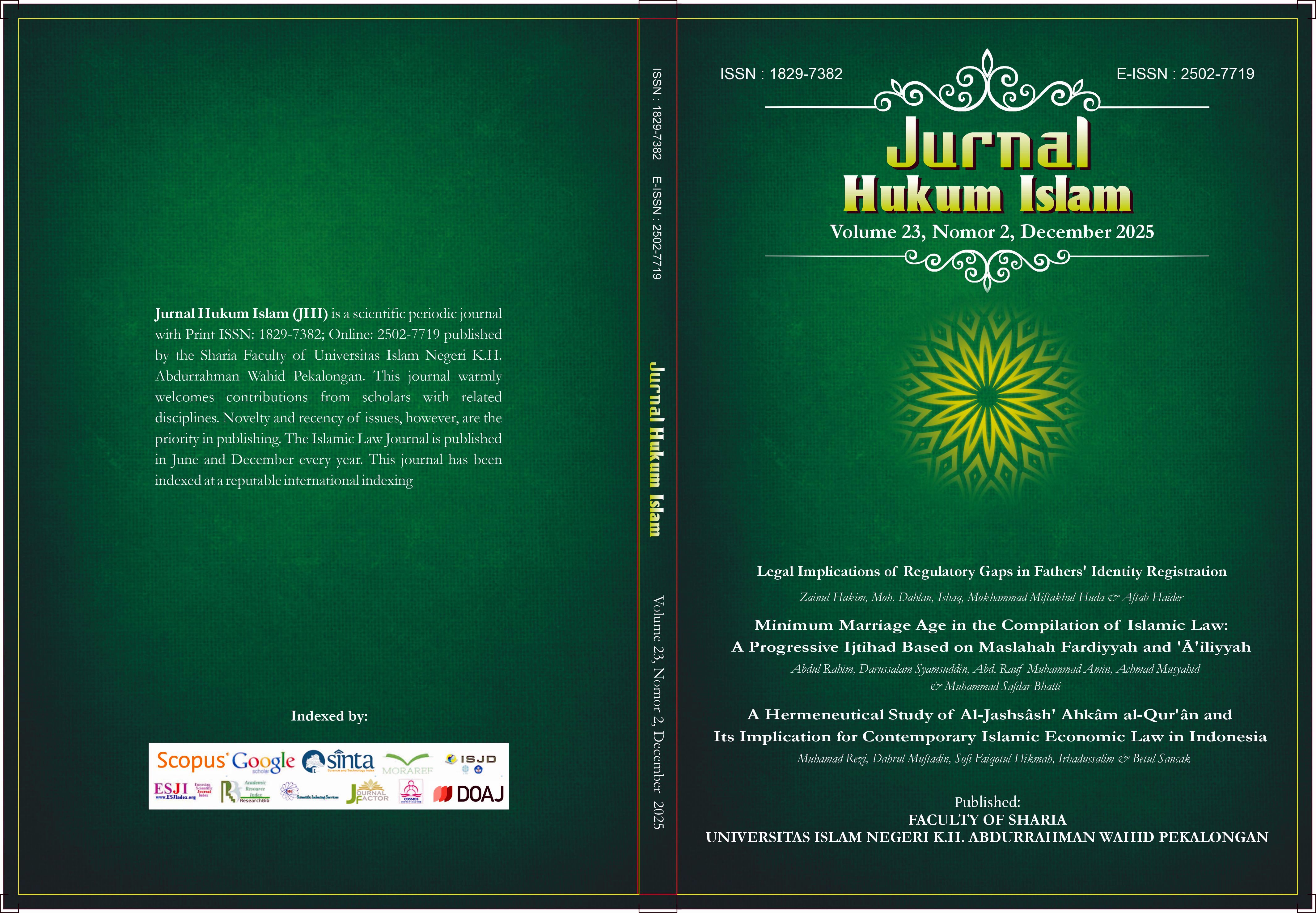 					View Vol. 23 No. 2 (2025): Jurnal Hukum Islam
				
