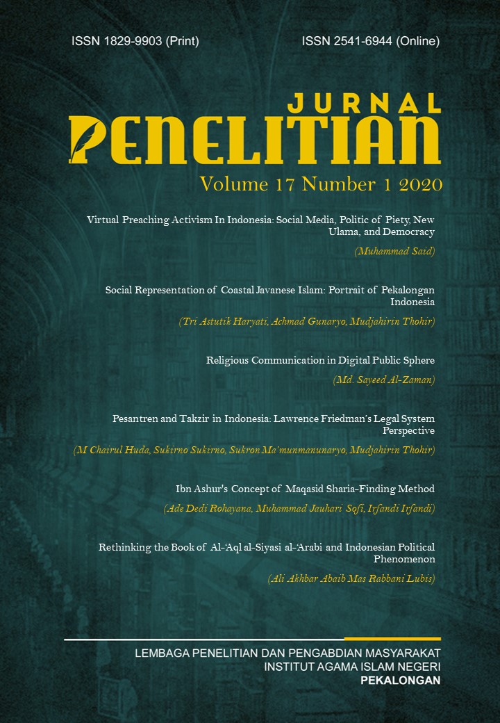 Jurnal Penelitian (ISSN: 1829-9903 and -ISSN: 2541-6944) is a peer-reviewed journal published twice a year by Institute for Research and Community Services (LP2M), The State Islamic Institute (IAIN) Pekalongan, Central Java, Indonesia. This journal is a religious or Islamic studies based on locality journal containing research results from various aspects of discipline, religion, social, education, law, economy, politics, environment, language, art and culture. We warmly welcome contributions from scholars and researchers of many disciplines.  All submitted manuscripts are subject to double-blind review process. This journal is an open access journal. Users are allowed to read, download, copy, distribute, print, search, or link to the full texts of the articles, or use them for any other lawful purpose, without asking prior permission from the publisher or the author. Jurnal Penelitian has been accredited grade 2 (Sinta 2) by The Ministry of Research, Technology, and Higher Education, Republic of Indonesia as an academic journal. Jurnal Penelitian has become a CrossRef Member since the year 2017. Therefore, all articles published by Jurnal Penelitian will have unique DOI number. DOI: https://doi.org/10.28918